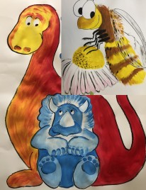 Bilder der Klassentiere der neuen Eingangsklassen: Bienen und Dinos